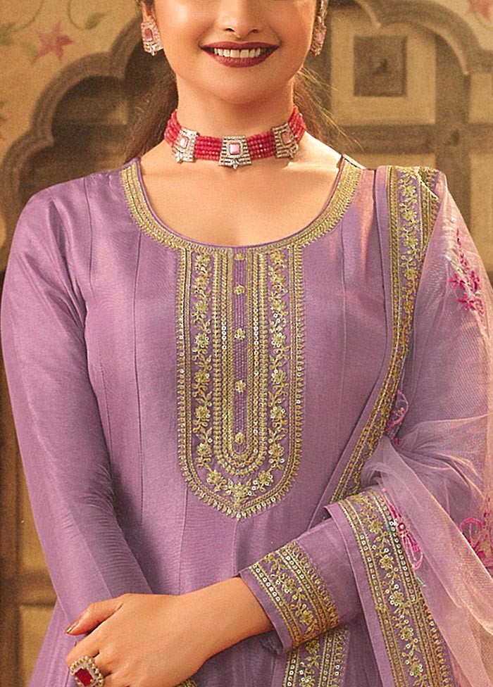 3 Pc Pink Semi Stitched Silk Suit Set