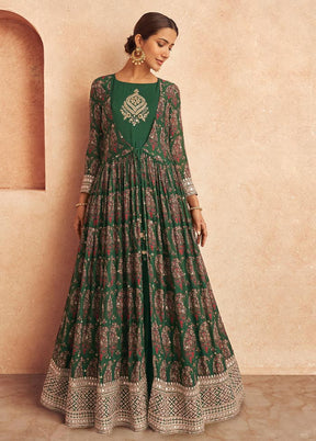 3 Pc Green Semi Stitched Georgette Suit Set