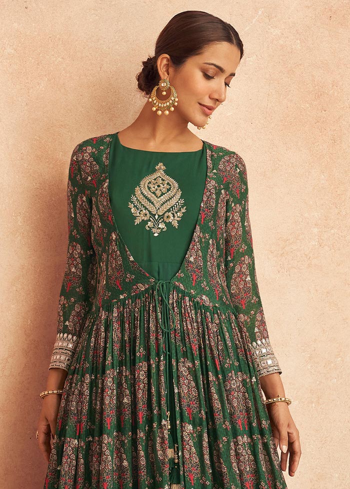 3 Pc Green Semi Stitched Georgette Suit Set