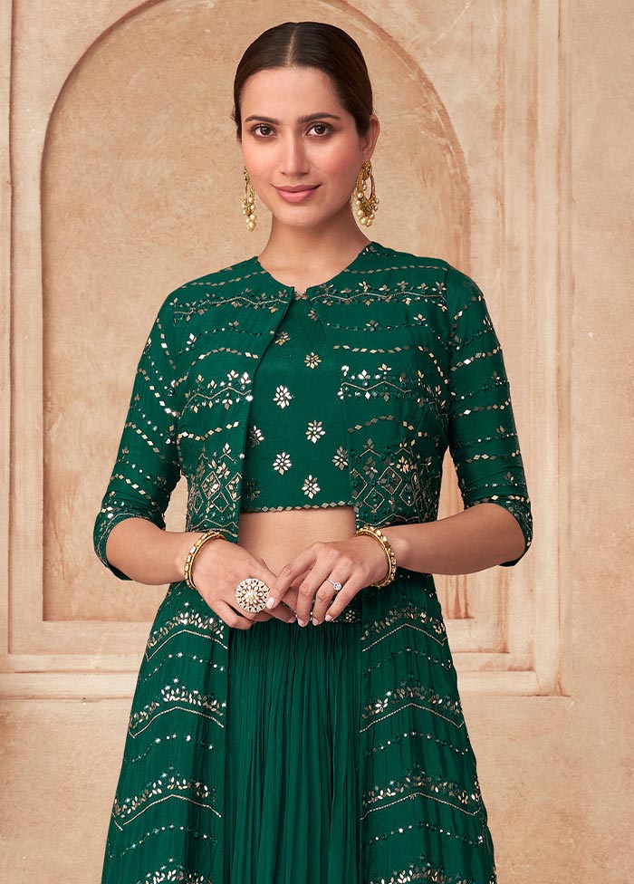 3 Pc Green Semi Stitched Silk Suit Set