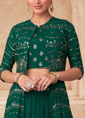 3 Pc Green Semi Stitched Silk Suit Set