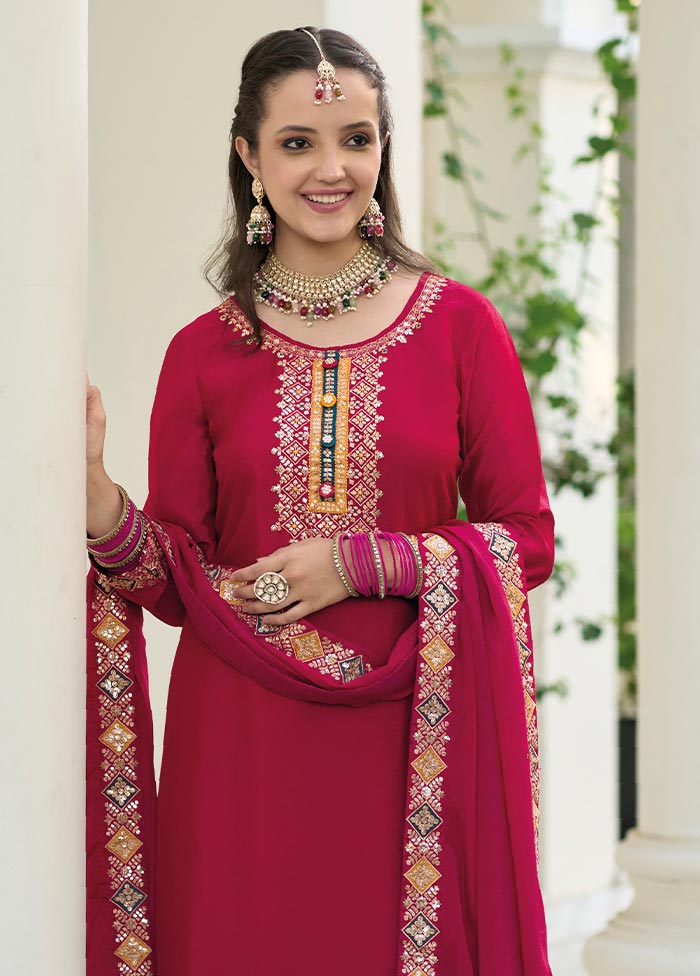 3 Pc Red Semi Stitched Georgette Suit Set