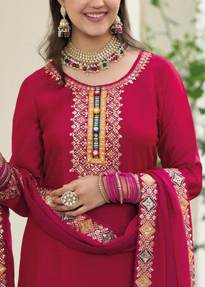 3 Pc Red Semi Stitched Georgette Suit Set