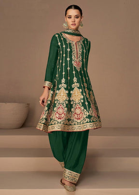 3 Pc Green Semi Stitched Georgette Suit Set