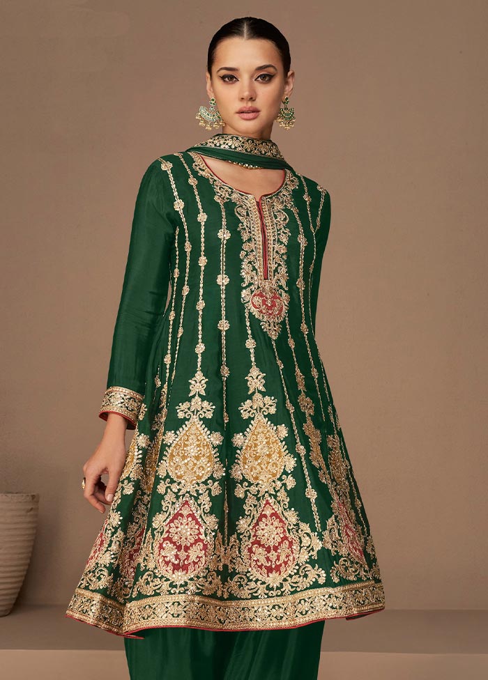 3 Pc Green Semi Stitched Georgette Suit Set