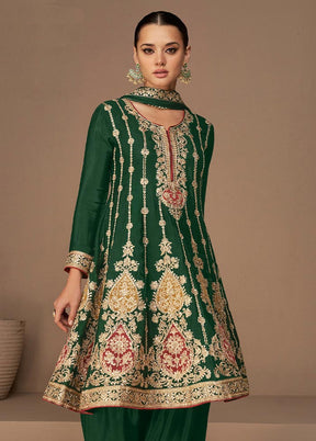 3 Pc Green Semi Stitched Georgette Suit Set