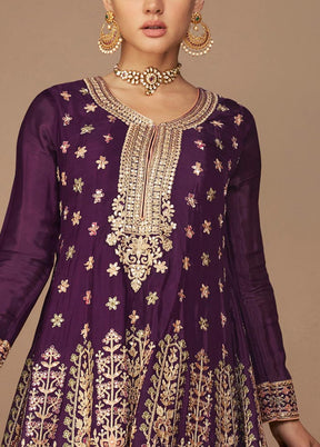 3 Pc Purple Semi Stitched Georgette Suit Set