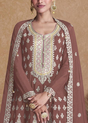 3 Pc Mauve Semi Stitched Georgette Suit Set