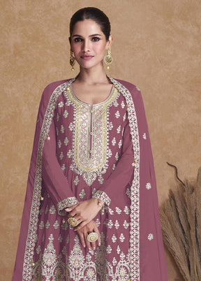 3 Pc Mauve Semi Stitched Georgette Suit Set