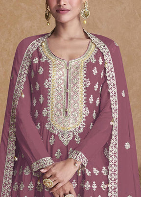 3 Pc Mauve Semi Stitched Georgette Suit Set