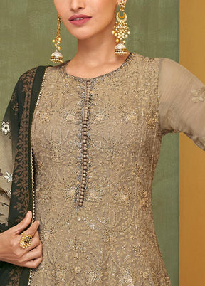 3 Pc Light Brown Semi Stitched Georgette Suit Set