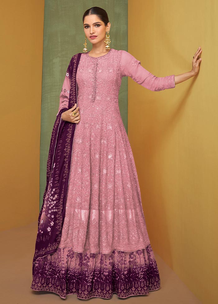 3 Pc Pink Semi Stitched Georgette Suit Set