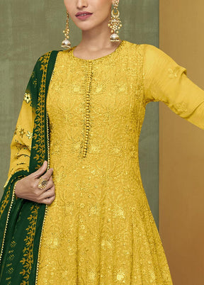 3 Pc Yellow Semi Stitched Georgette Suit Set