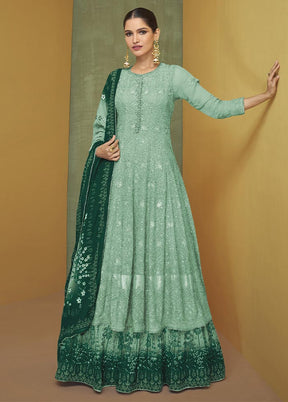 3 Pc Mint Green Semi Stitched Georgette Suit Set