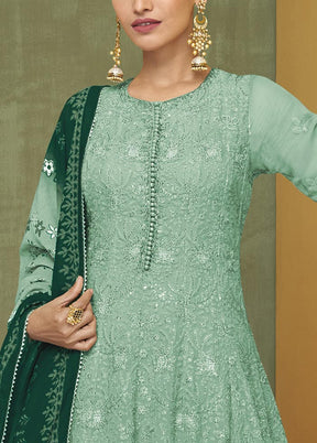 3 Pc Mint Green Semi Stitched Georgette Suit Set