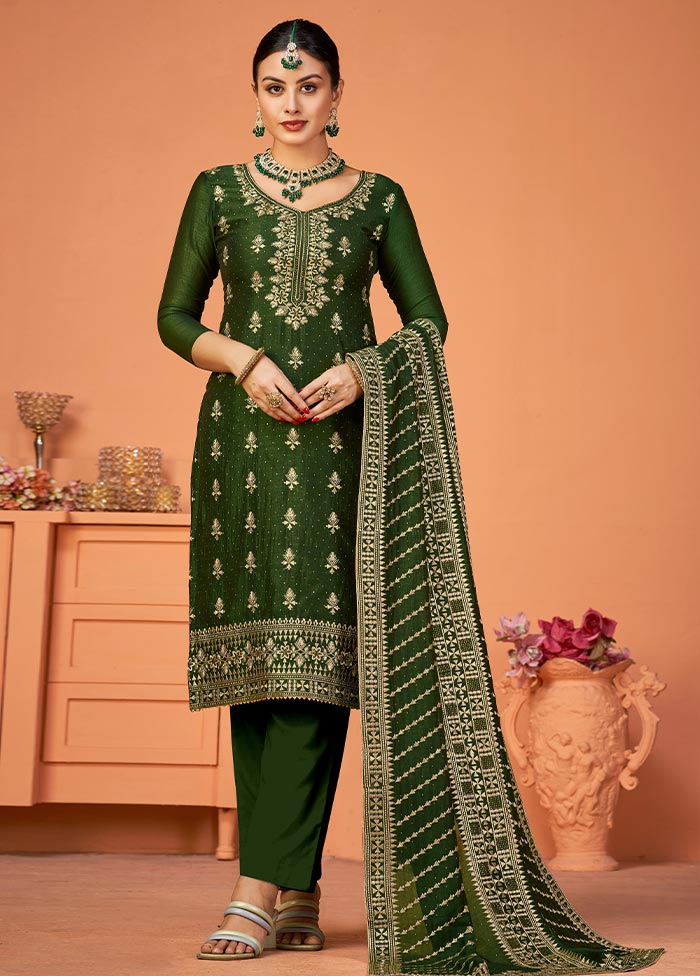 3 Pc Mehendi Green Semi Stitched Georgette Suit Set