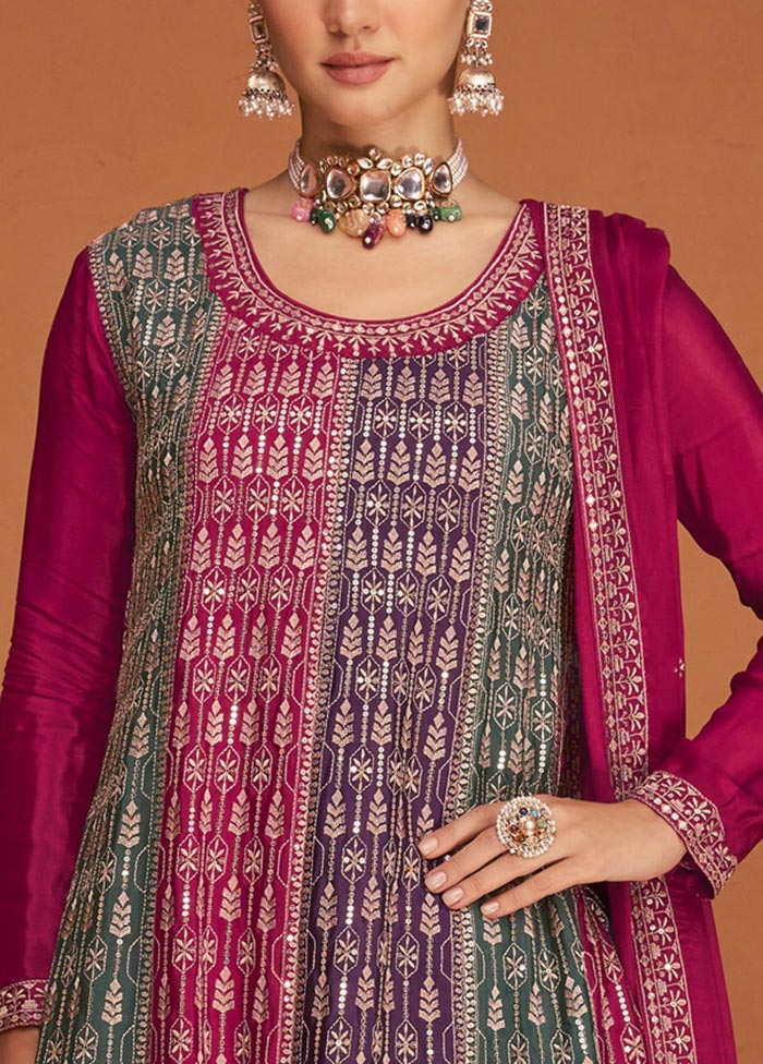 3 Pc Pink Semi Stitched Georgette Suit Set