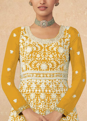 3 Pc Yellow Semi Stitched Georgette Suit Set