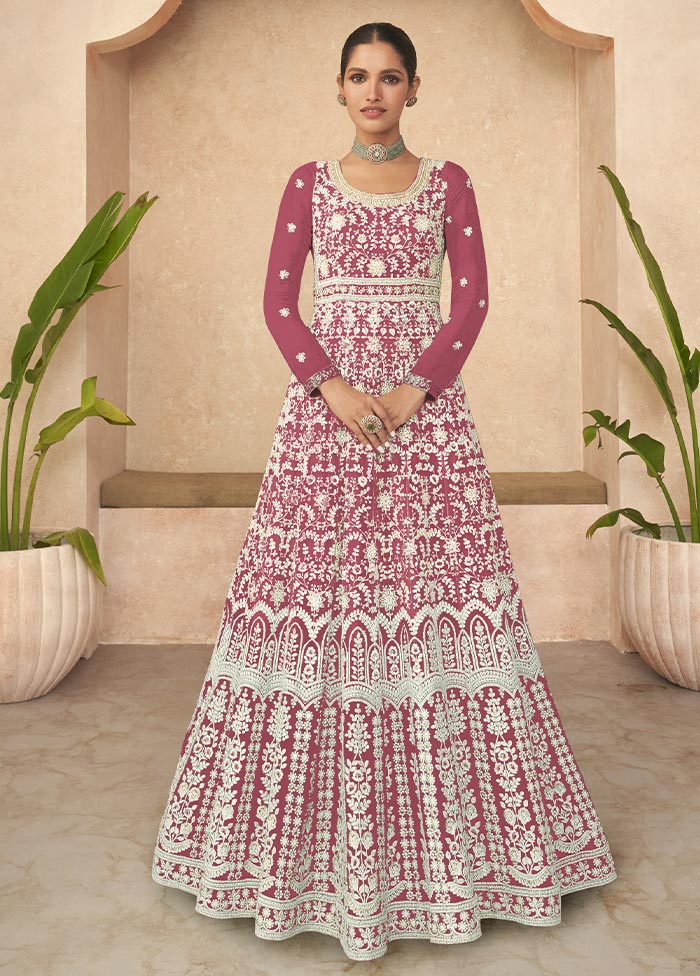 3 Pc Dark Pink Semi Stitched Georgette Suit Set