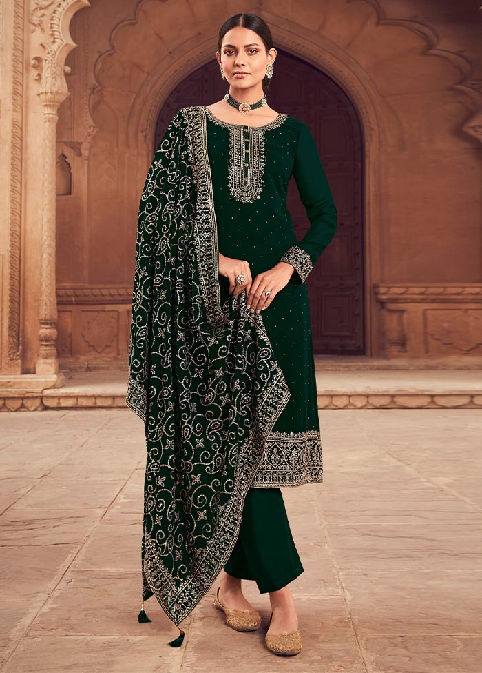 3 Pc Green Semi Stitched Georgette Suit Set