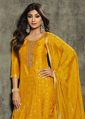 3 Pc Mustard Semi Stitched Viscose Suit Set