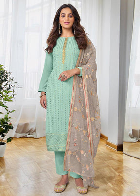 3 Pc Mint Green Semi Stitched Georgette Suit Set