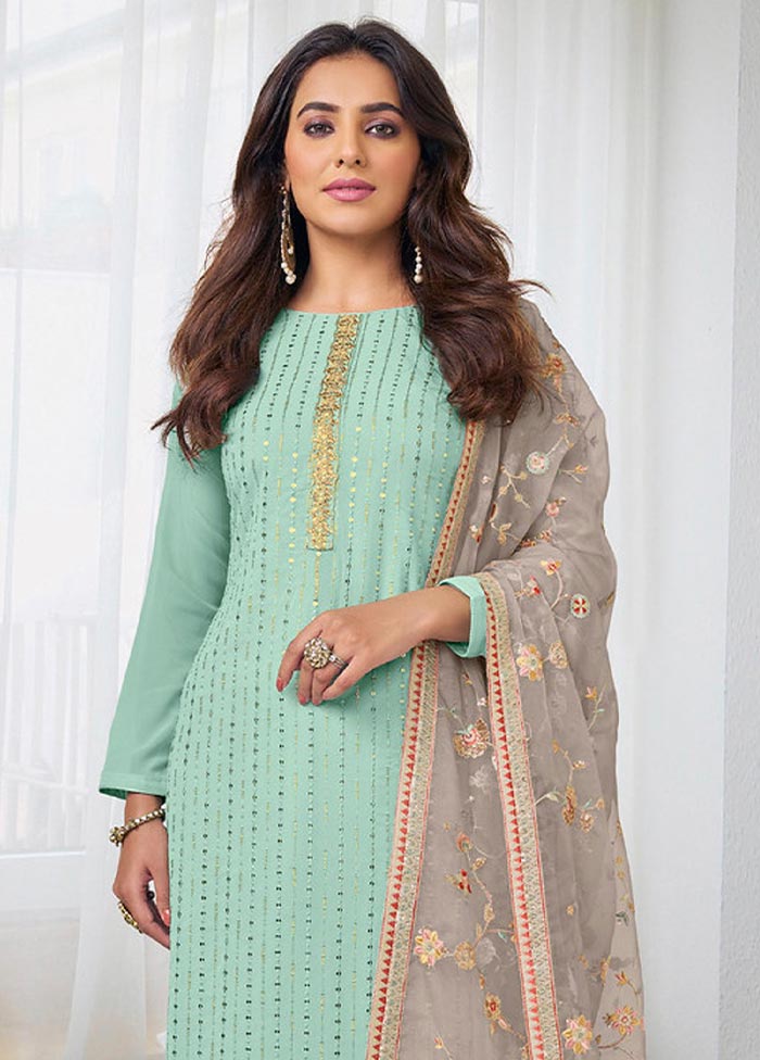 3 Pc Mint Green Semi Stitched Georgette Suit Set