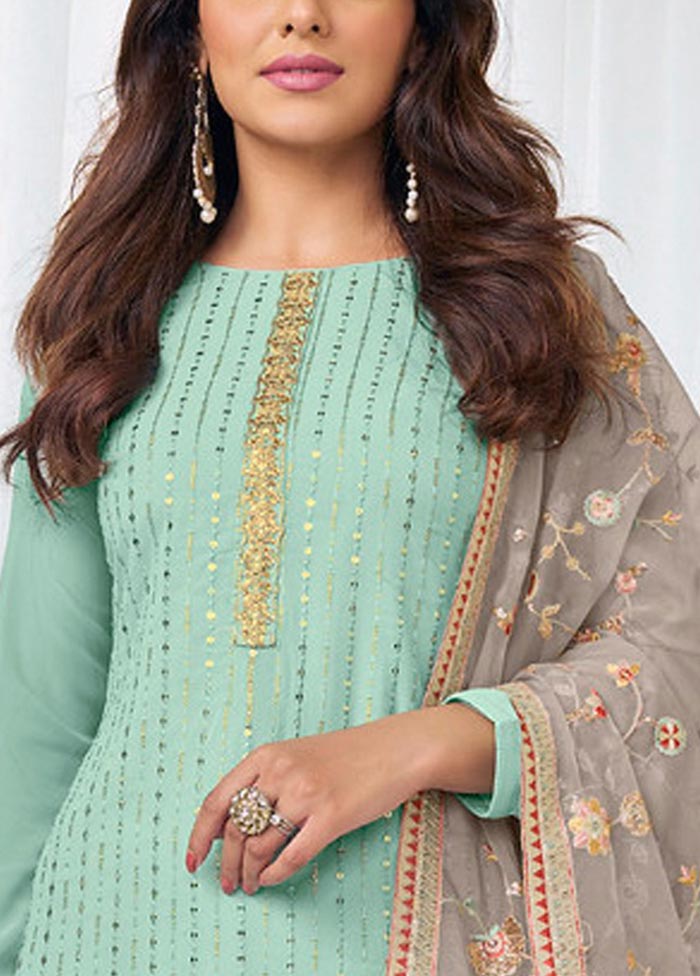 3 Pc Mint Green Semi Stitched Georgette Suit Set