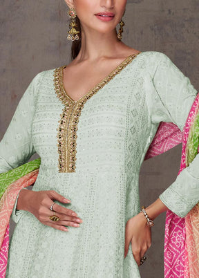 3 Pc Mint Green Semi Stitched Georgette Suit Set