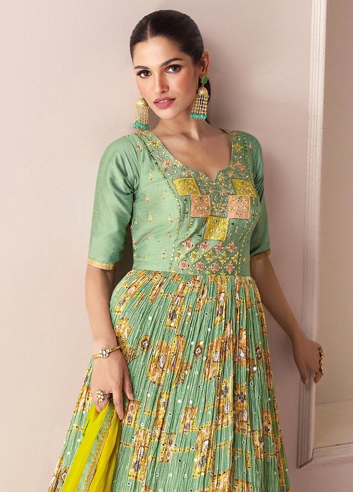 3 Pc Light Green Semi Stitched Georgette Suit Set