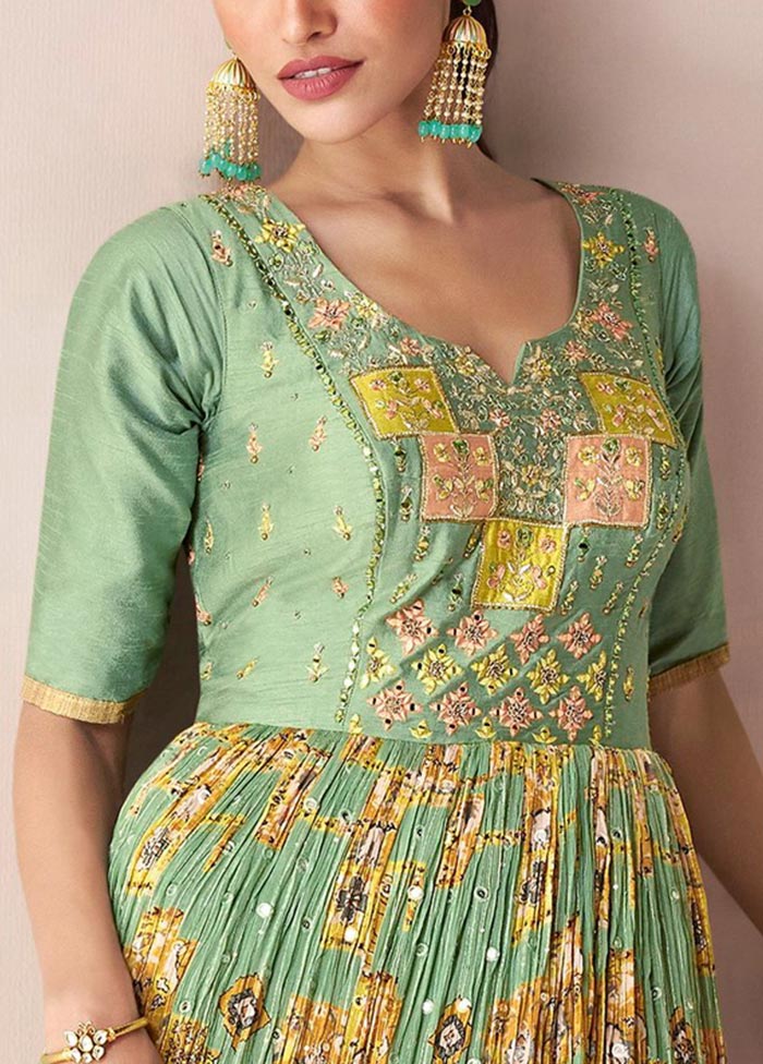 3 Pc Light Green Semi Stitched Georgette Suit Set