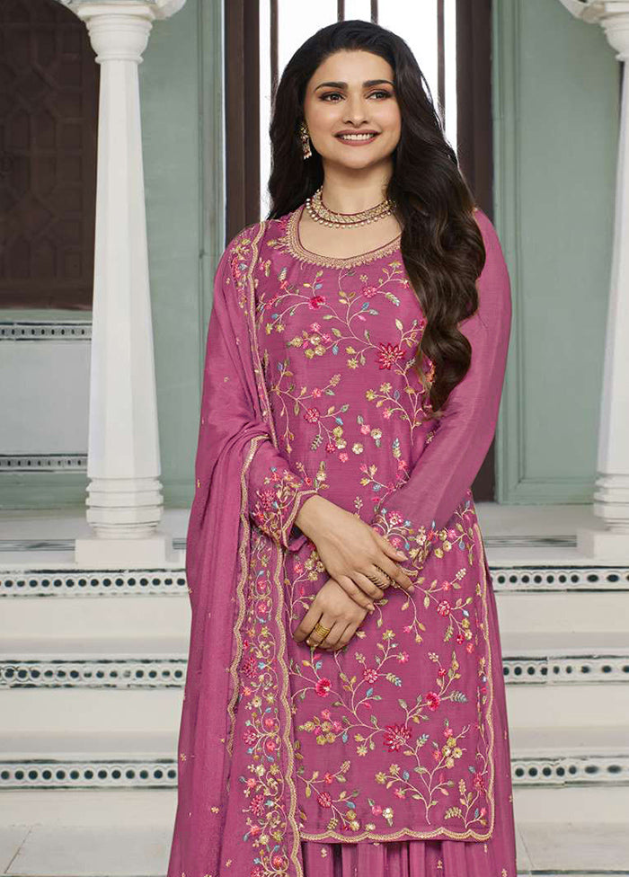 3 Pc Pink Semi Stitched Viscose Suit Set