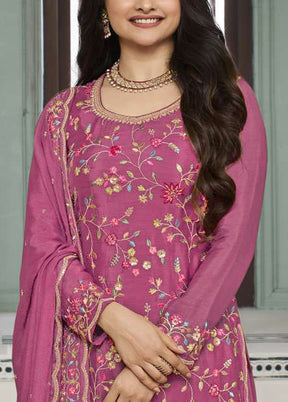 3 Pc Pink Semi Stitched Viscose Suit Set