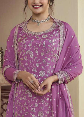 3 Pc Pink Semi Stitched Silk Suit Set