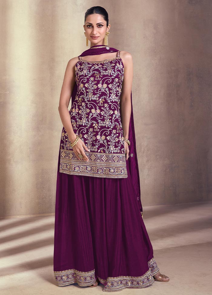 3 Pc Purple Semi Stitched Georgette Suit Set