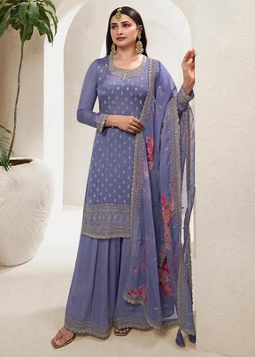 3 Pc Light Purple Semi Stitched Viscose Suit Set