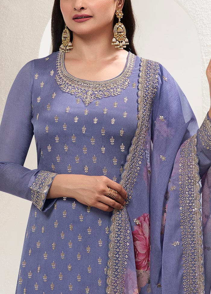 3 Pc Light Purple Semi Stitched Viscose Suit Set