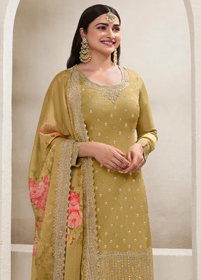 3 Pc Light Yellow Semi Stitched Viscose Suit Set