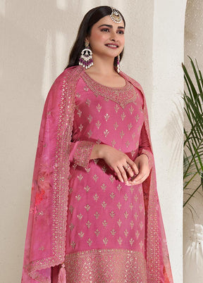 3 Pc Pink Semi Stitched Viscose Suit Set