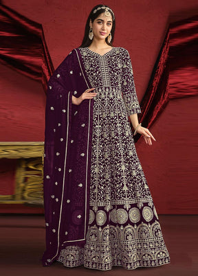 3 Pc Wine Semi Stitched Georgette Suit Set