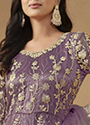 3 Pc Purple Semi Stitched Net Suit Set