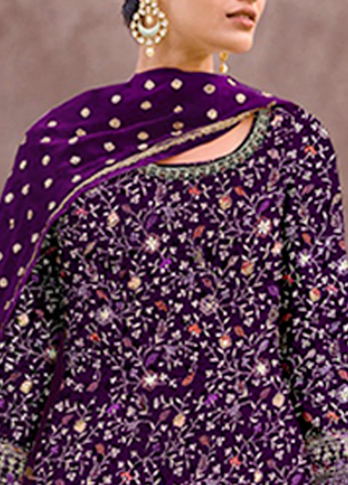 3 Pc Purple Semi Stitched Georgette Suit Set