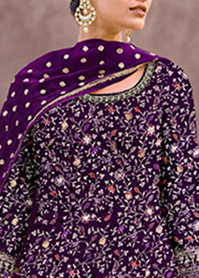 3 Pc Purple Semi Stitched Georgette Suit Set