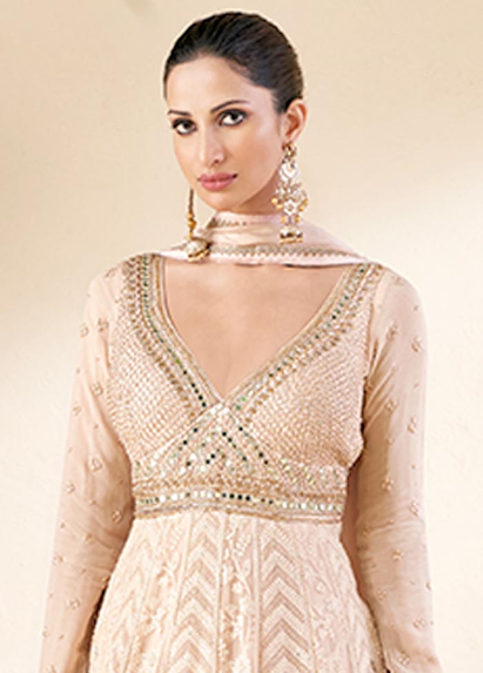 3 Pc Light Peach Semi Stitched Georgette Suit Set