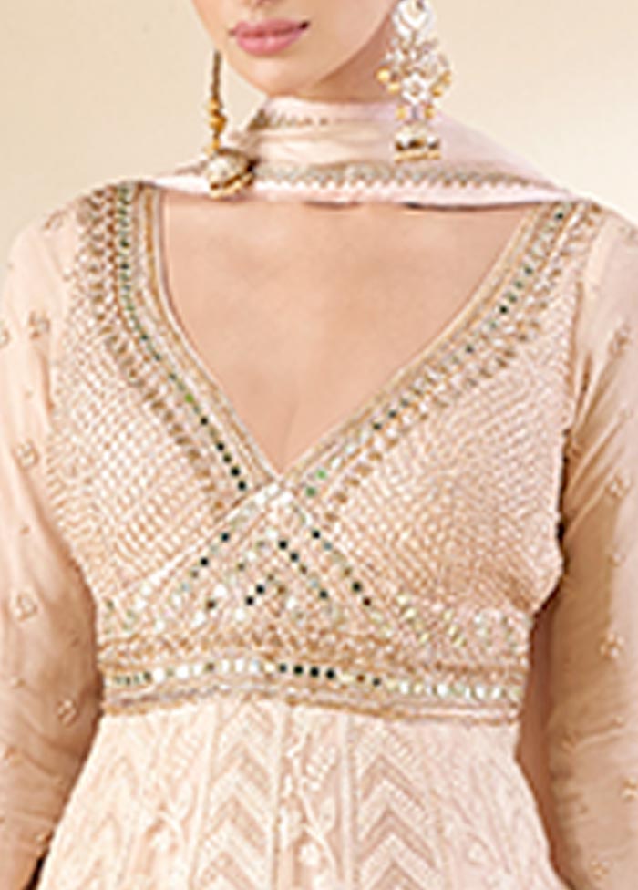 3 Pc Light Peach Semi Stitched Georgette Suit Set