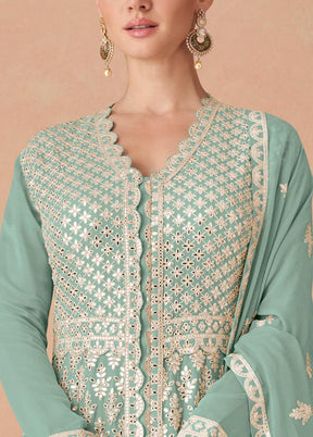 3 Pc Blue Semi Stitched Georgette Suit Set