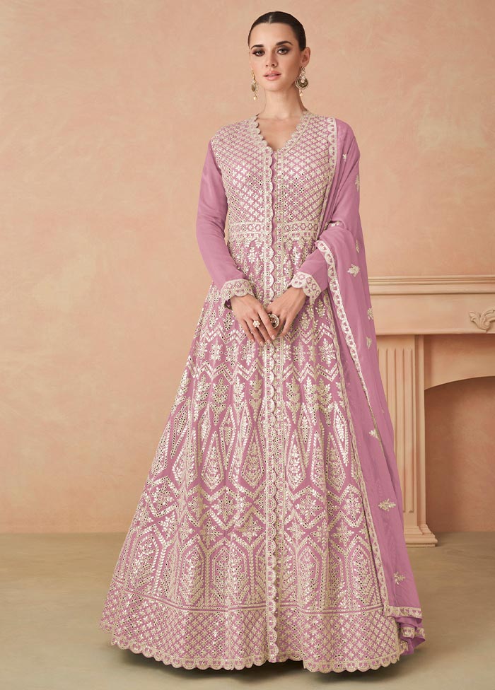 3 Pc Pink Semi Stitched Georgette Suit Set