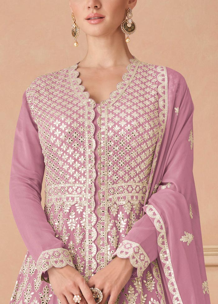 3 Pc Pink Semi Stitched Georgette Suit Set