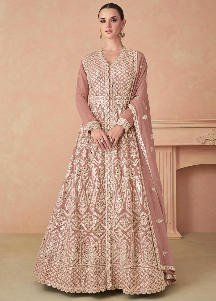 3 Pc Dark Peach Semi Stitched Georgette Suit Set