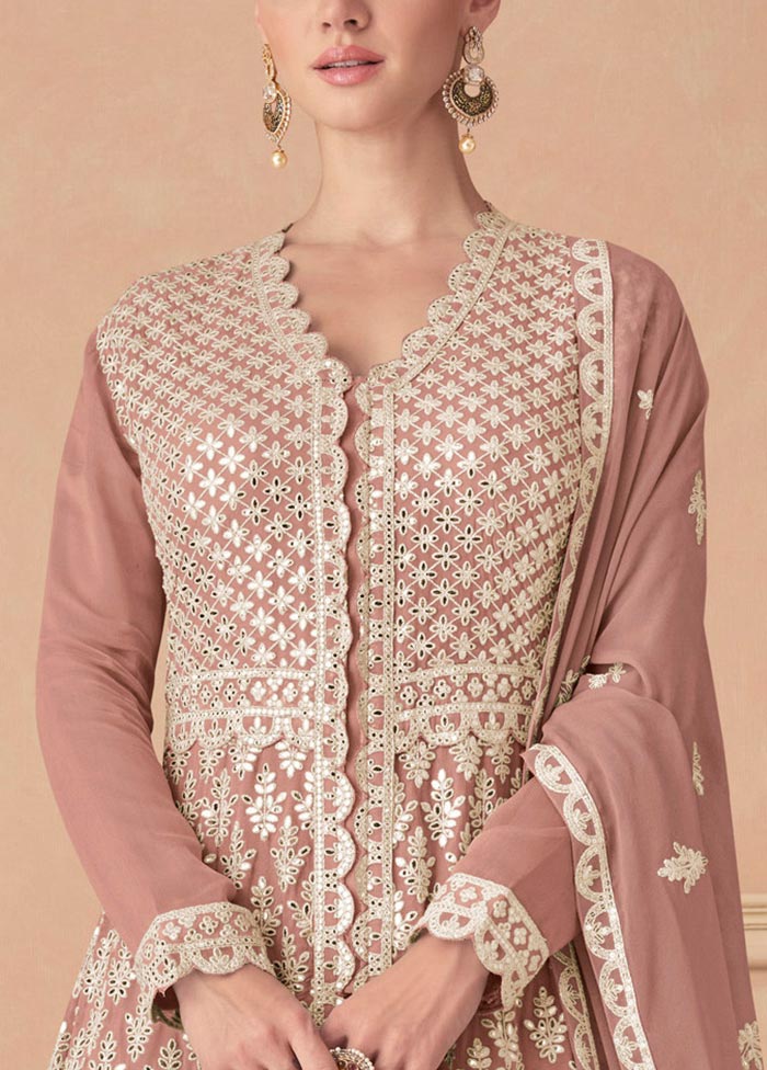 3 Pc Dark Peach Semi Stitched Georgette Suit Set